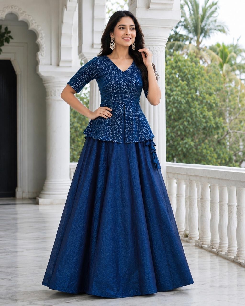 Royal Sequined Peplum Top with Flared Lehenga Skirt Set