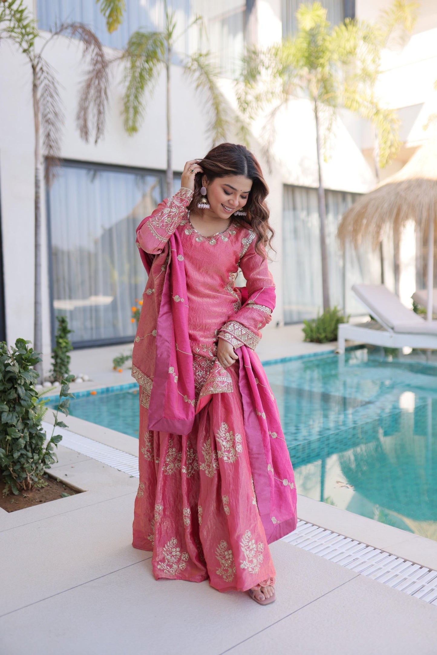 Fendi Crush Sharara Suit with Zari and Sequins Gold Work