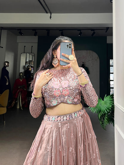 Rose Gold Flora Shimmer Co-ord Set Lehenga