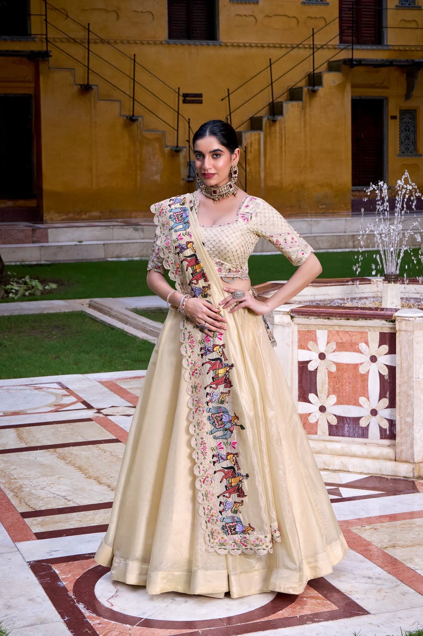 Majestic Off-White Raspberry Lehenga Choli with Sequin Embroidery & Dupatta