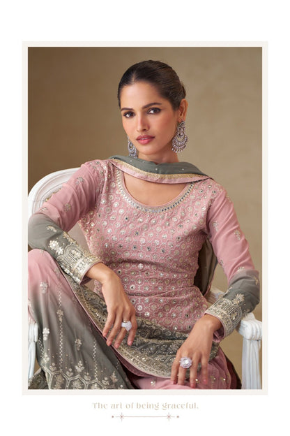Georgette Sharara Suit with Mirror Work and intricate sequins