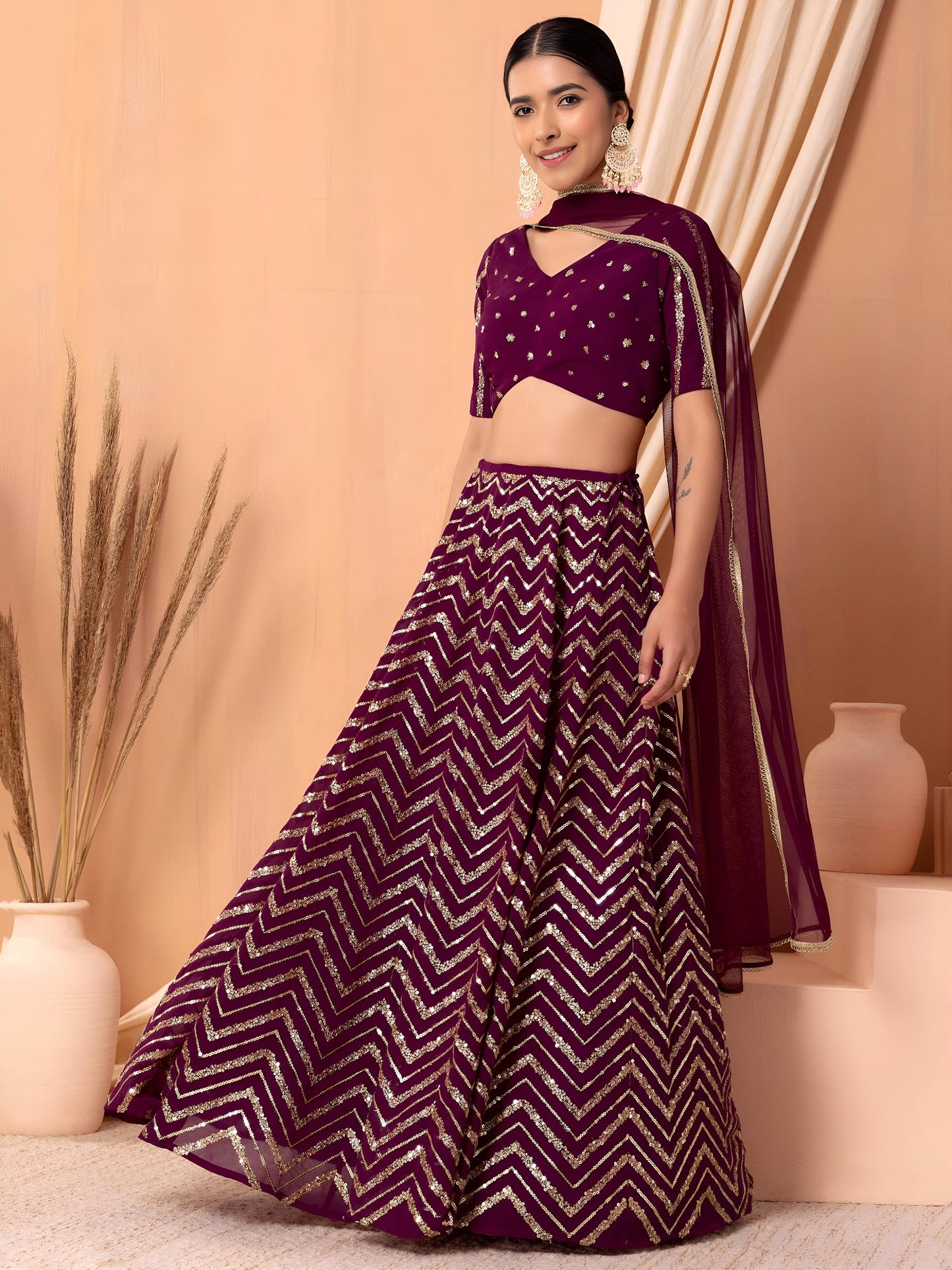 Royal Maroon Chevron Glam Lehenga Choli