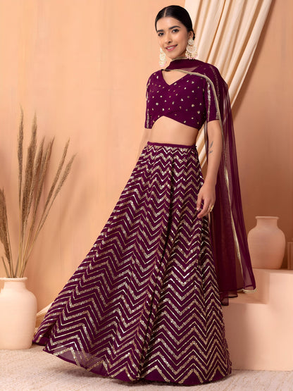 Royal Maroon Chevron Glam Lehenga Choli