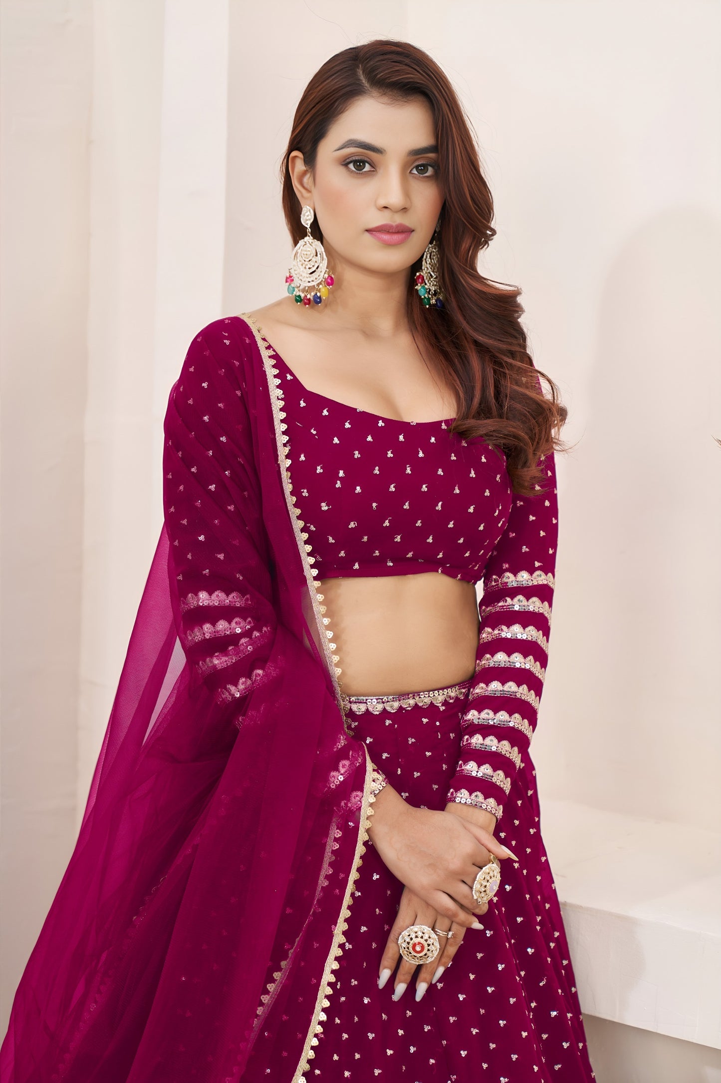 Radiant Rani Pink Georgette Lehenga Choli with Zari & Sequin Embroidery