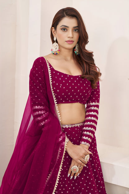 Radiant Rani Pink Georgette Lehenga Choli with Zari & Sequin Embroidery