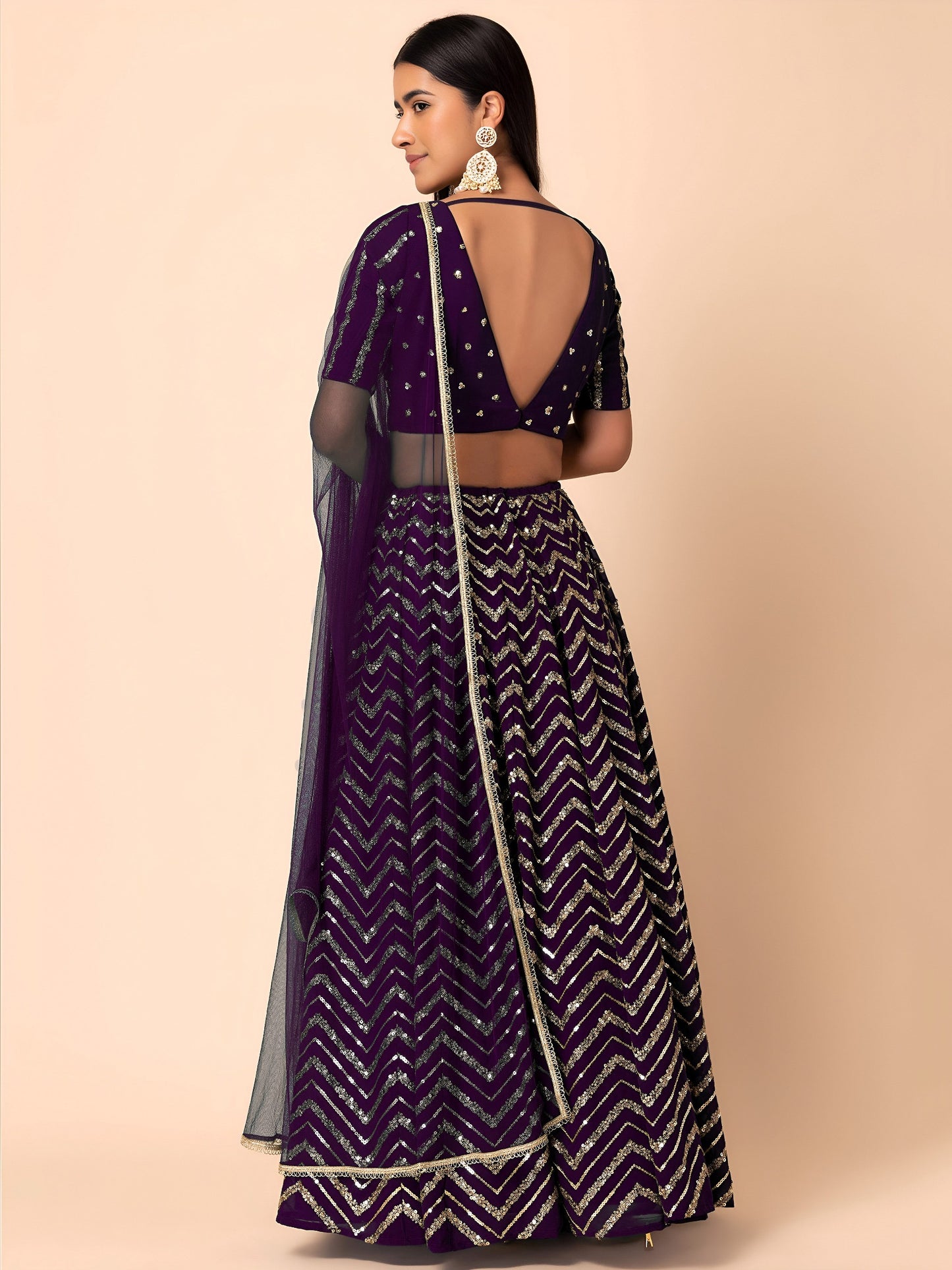 Regal Purple Zigzag Sequins Lehenga Choli