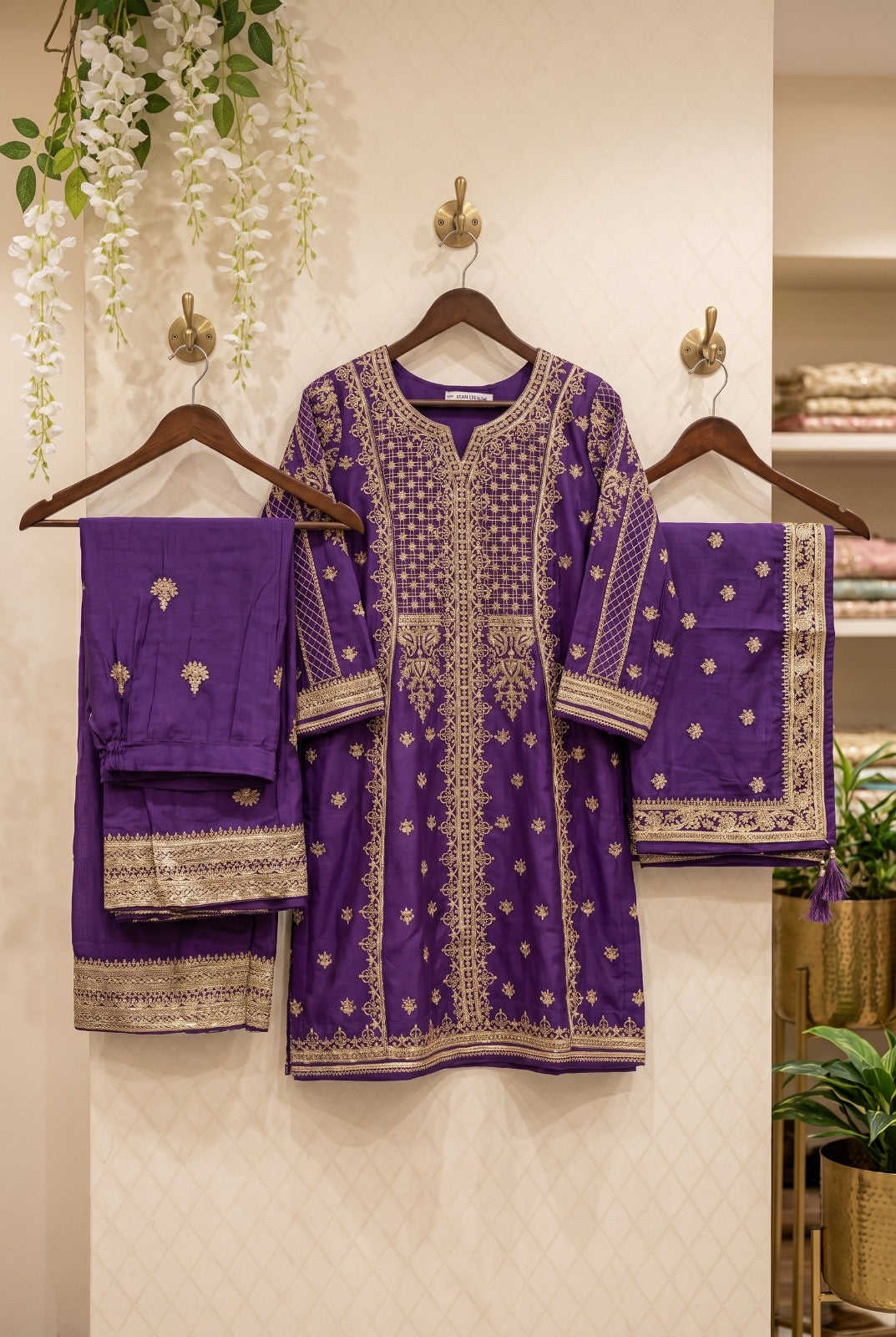 Mor-Bagh Mumtaz Premium Chinon Silk Plazo Kurti Set with Zari Work & Dupatta