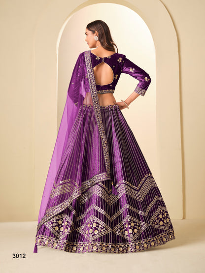 Ice Velvet Lehenga Choli with Heavy Zari and Sequins Embroidery