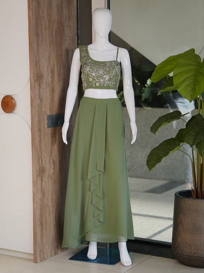 Indowestern Co-ord Set with Embroidered Crop Top