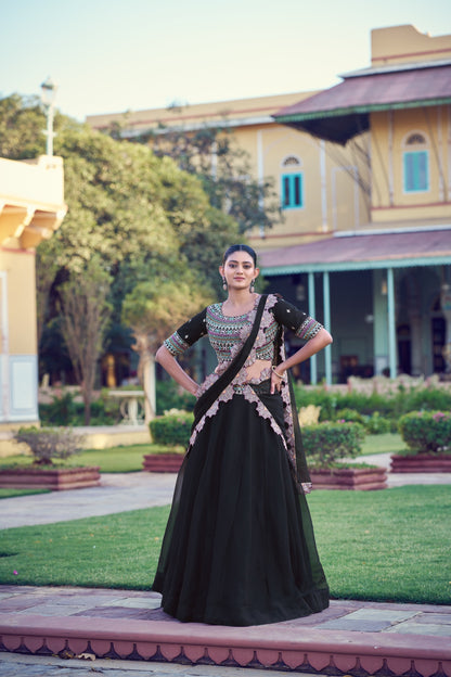 Black Aurum Georgette Lehenga Choli with Thread & Sequins Embroidery