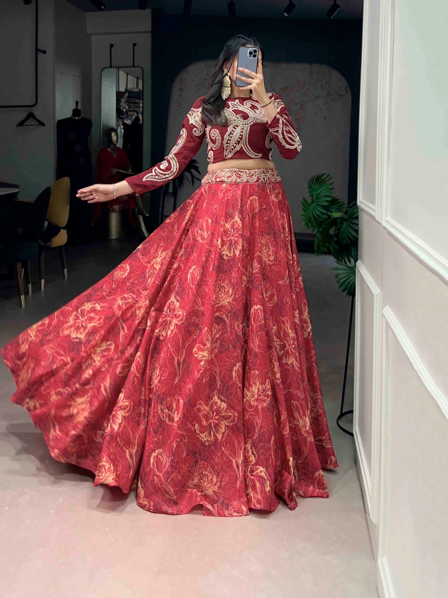 Premium Tussar silk lehenga with sequins & thread work blouse