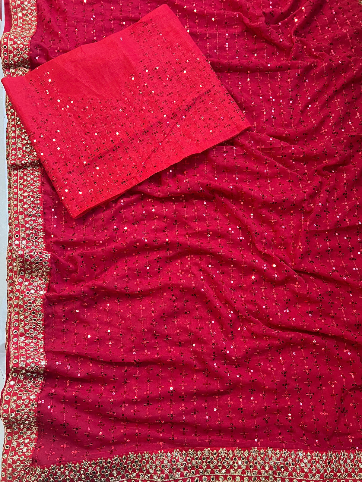 Glamorous Crimson Sequin Saree