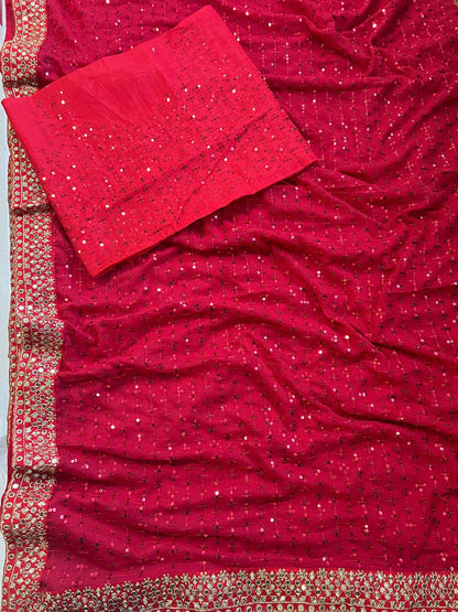 Glamorous Crimson Sequin Saree