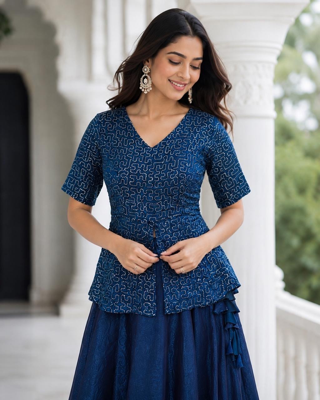Royal Sequined Peplum Top with Flared Lehenga Skirt Set