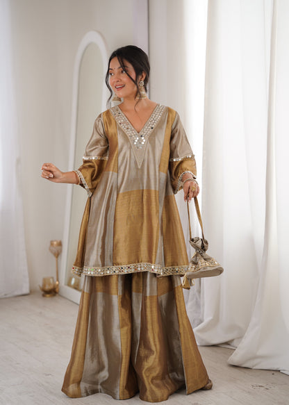 Antique Gold & Ivory Mirror-Work Suit with Batwa