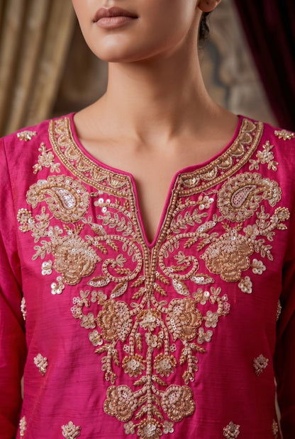 Premium Chinon plazo Suit with Intricate beads work