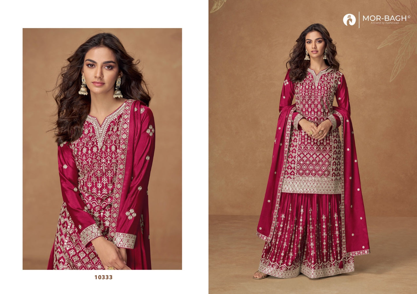 Sophisticated long-sleeved kurta paired with pleated sharara pants
