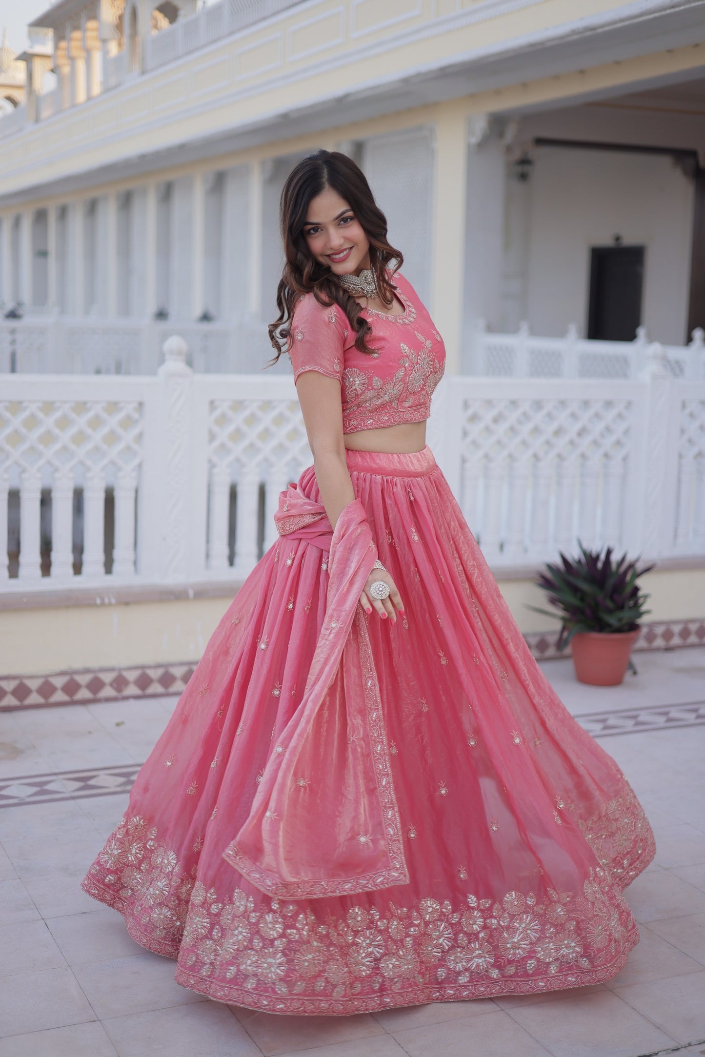 Royal Pink Chaniya Choli with Scalloped Embroidery