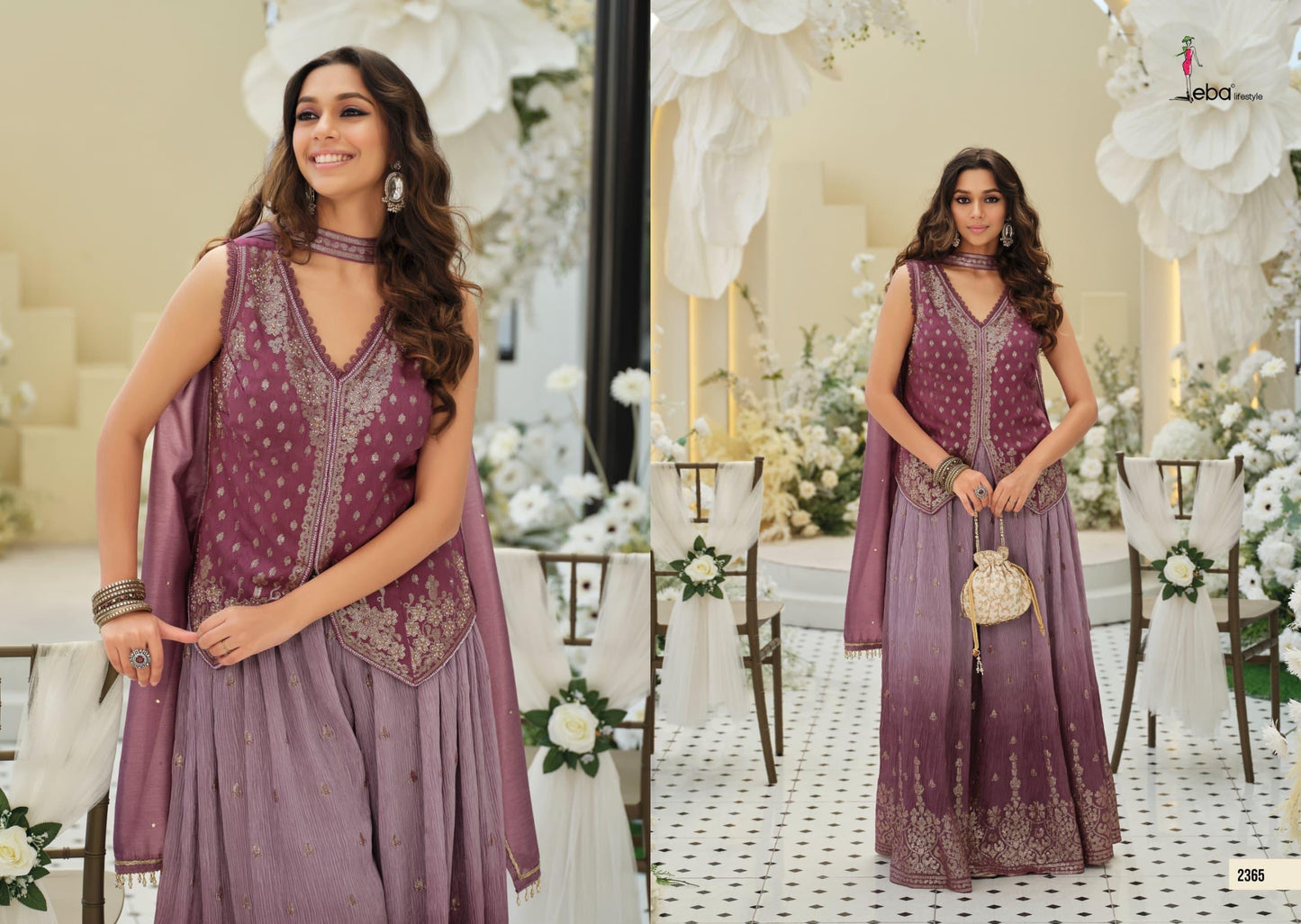 Contemporary jacket-style kurta paired with flowing wide-leg sharara pants