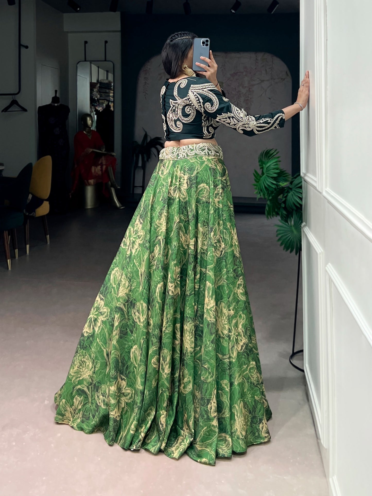 Premium Tussar silk lehenga with sequins & thread work blouse