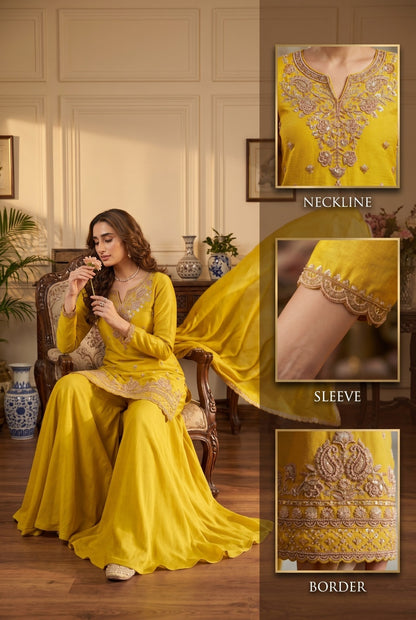 Premium Chinon plazo Suit with Intricate beads work