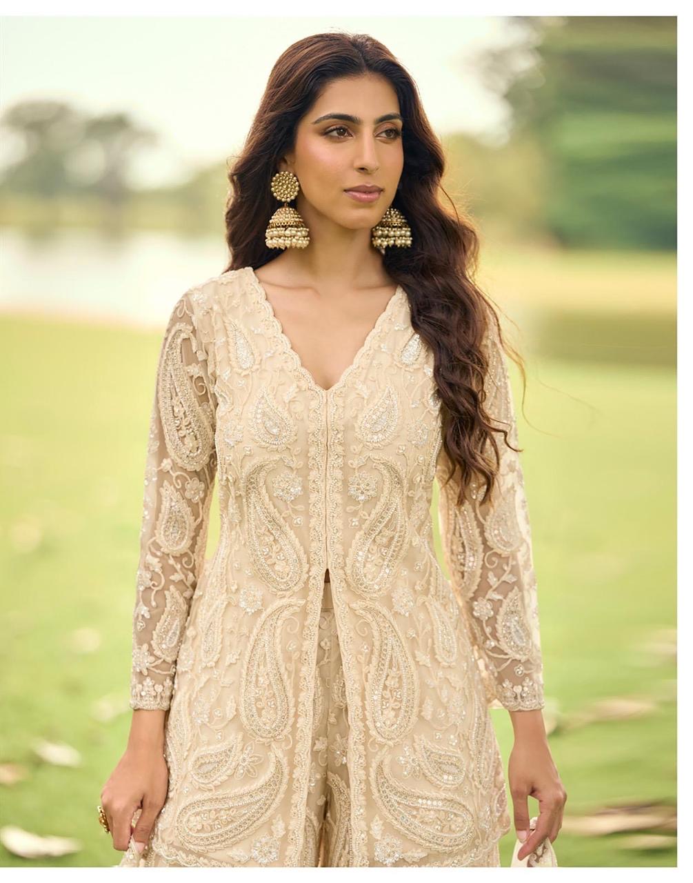 Gorgeous Premium Net Beads Embroidered Festive Plazzo Set