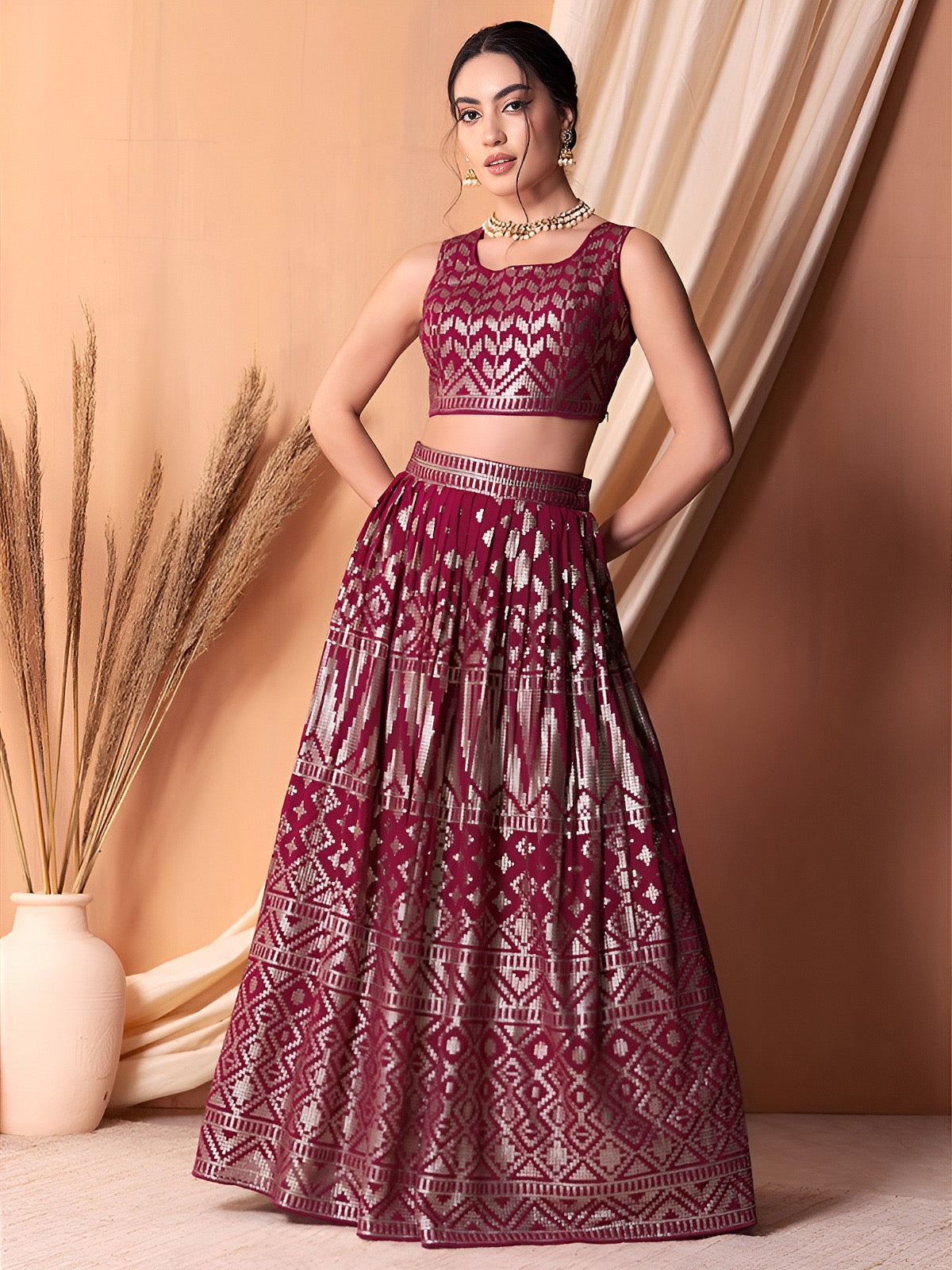 Ruby Geometric Glam Lehenga