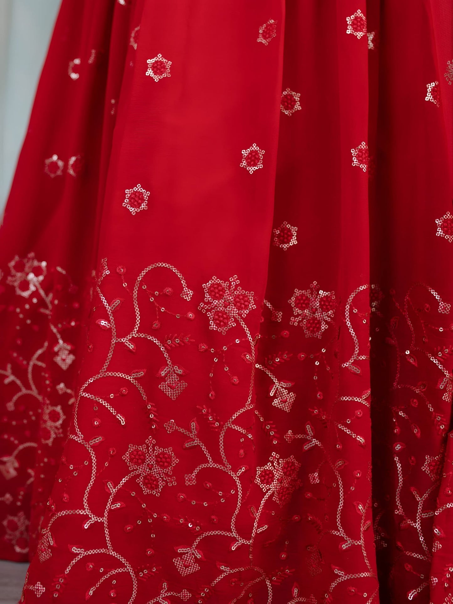 Red Embroidered Festive Lehenga Choli Set