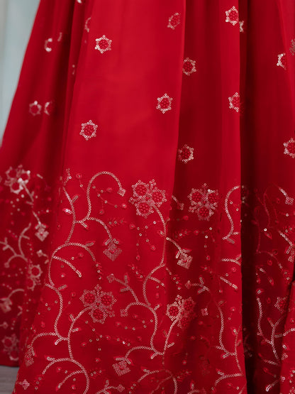 Red Embroidered Festive Lehenga Choli Set