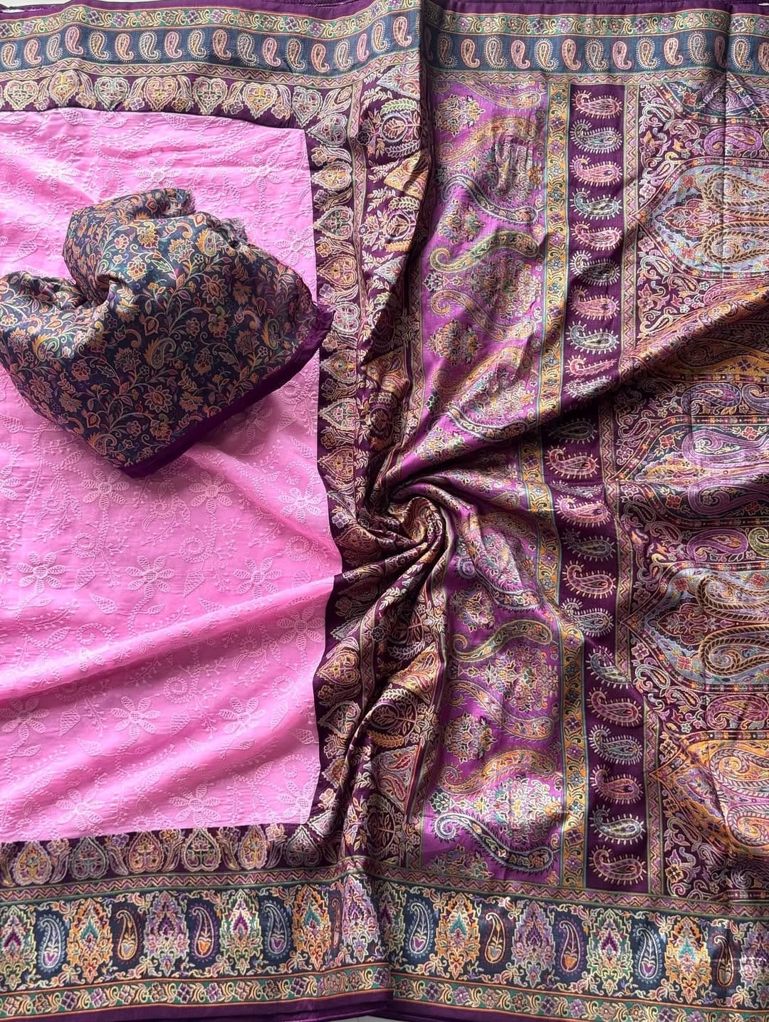 Georgette Luknowi With Pashmina Foil Print Saree