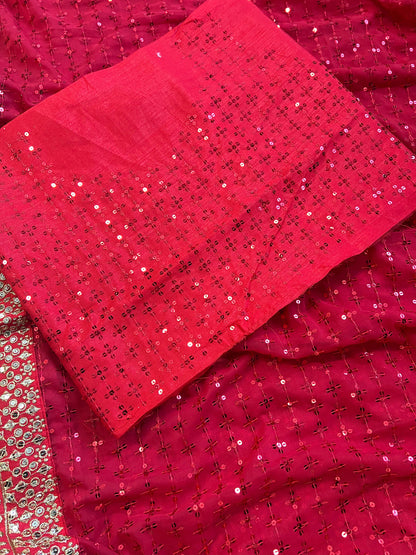 Glamorous Crimson Sequin Saree