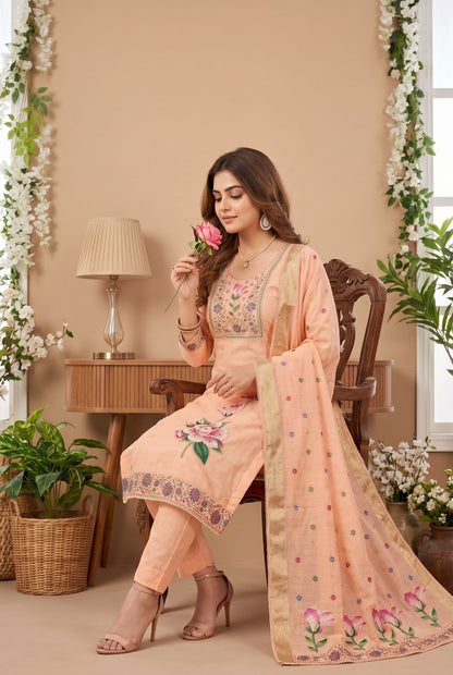 Elegant Banarsi Cotton Kurta Set with Hand Work