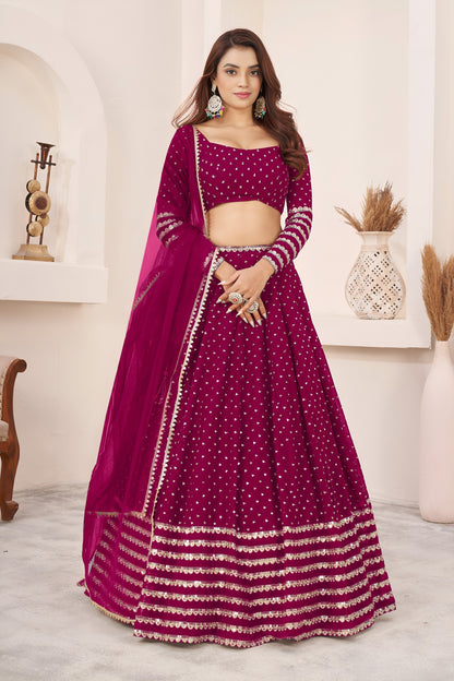 Radiant Rani Pink Georgette Lehenga Choli with Zari & Sequin Embroidery