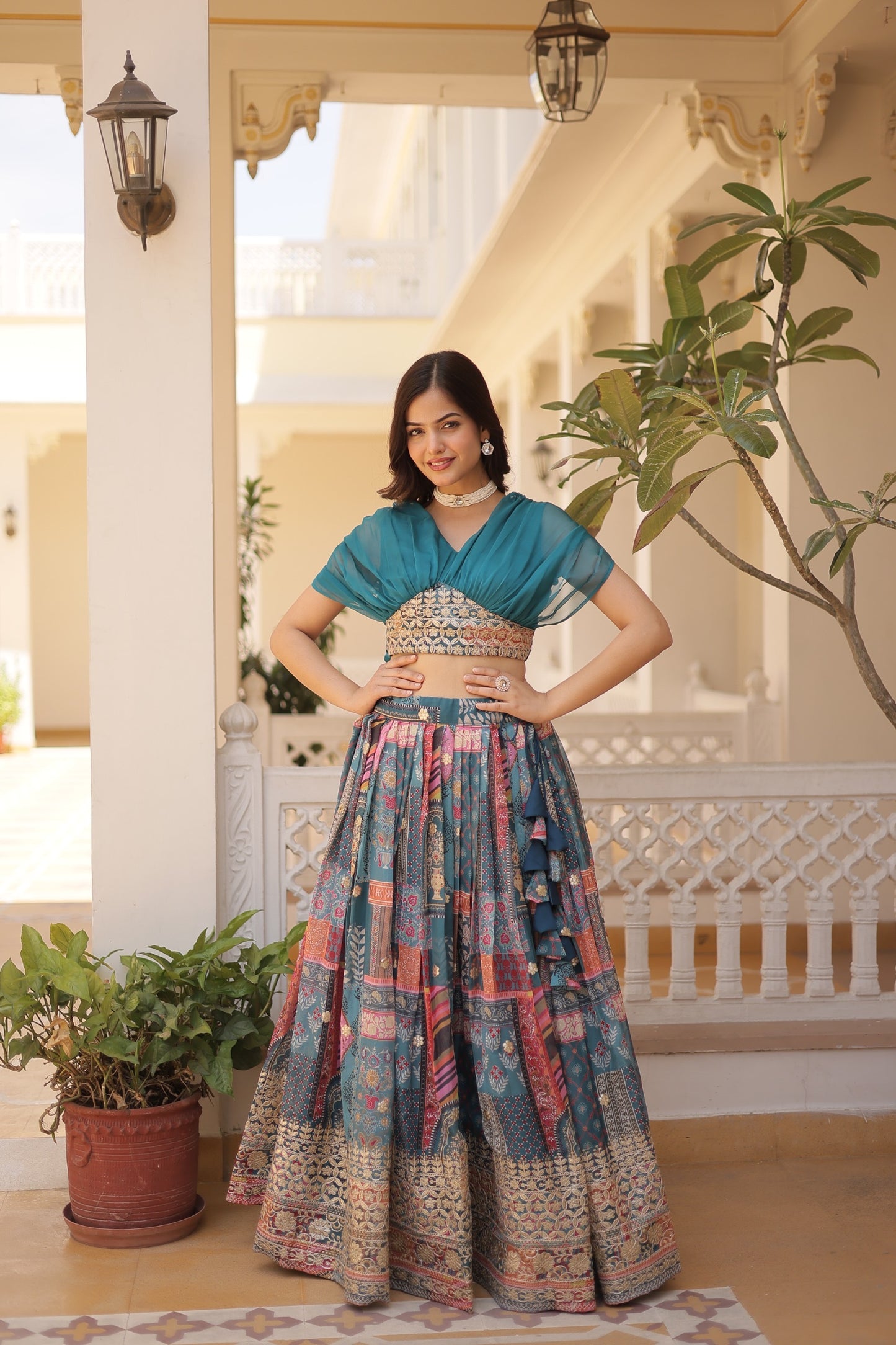 Russian Silk Lehenga Coord Set with Cross-Over Blouse