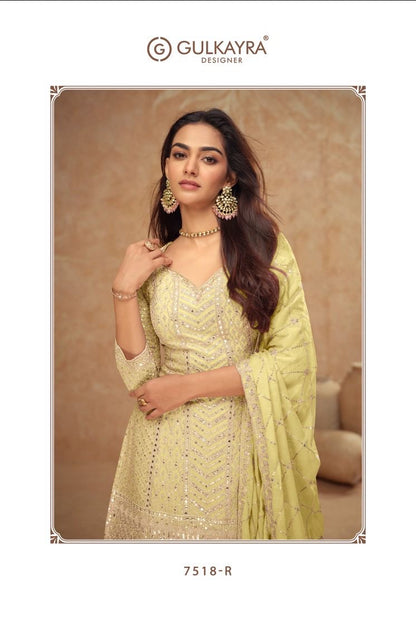 Gulkayra Designer Elegant Real Chinon Plazo set with mirror work