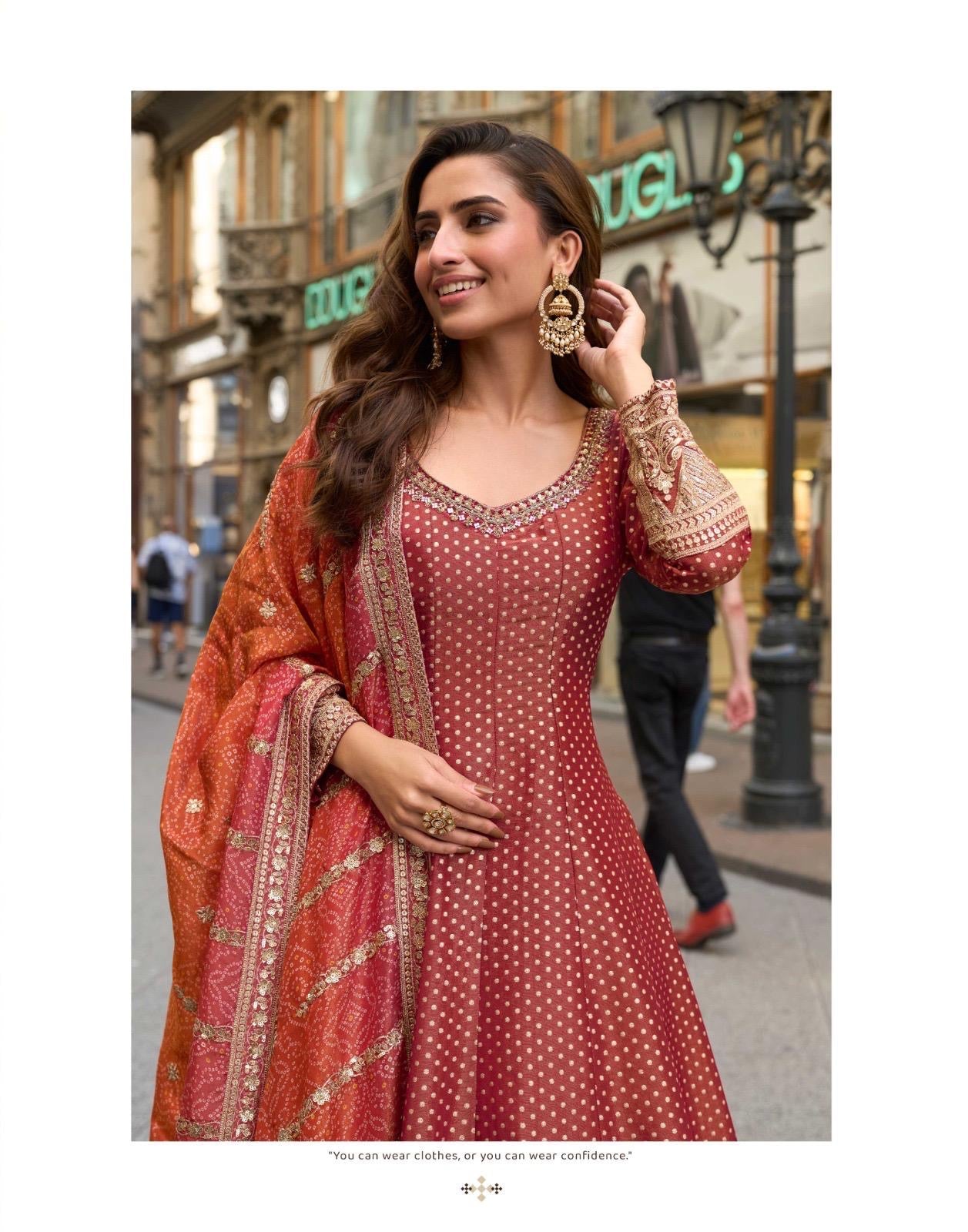 Stunning floor-length Anarkali gown with dupatta