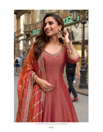 Stunning floor-length Anarkali gown with dupatta