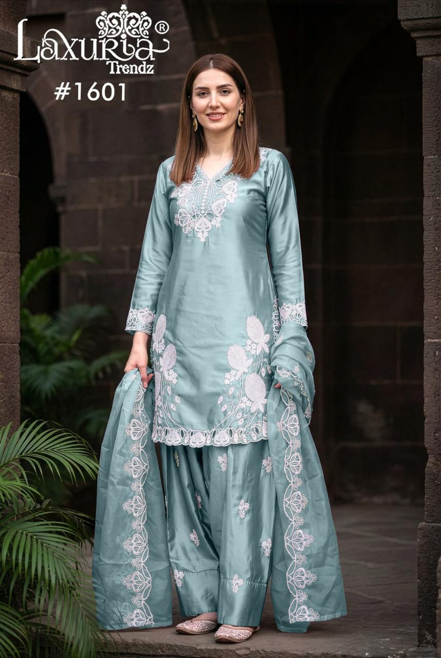 Silken Grace & Floral Artistry Farshi Salwar Suit
