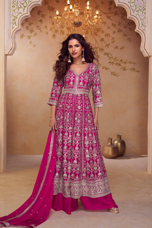 Elaborate silver-toned embroidery luxurious texture Anarkali set