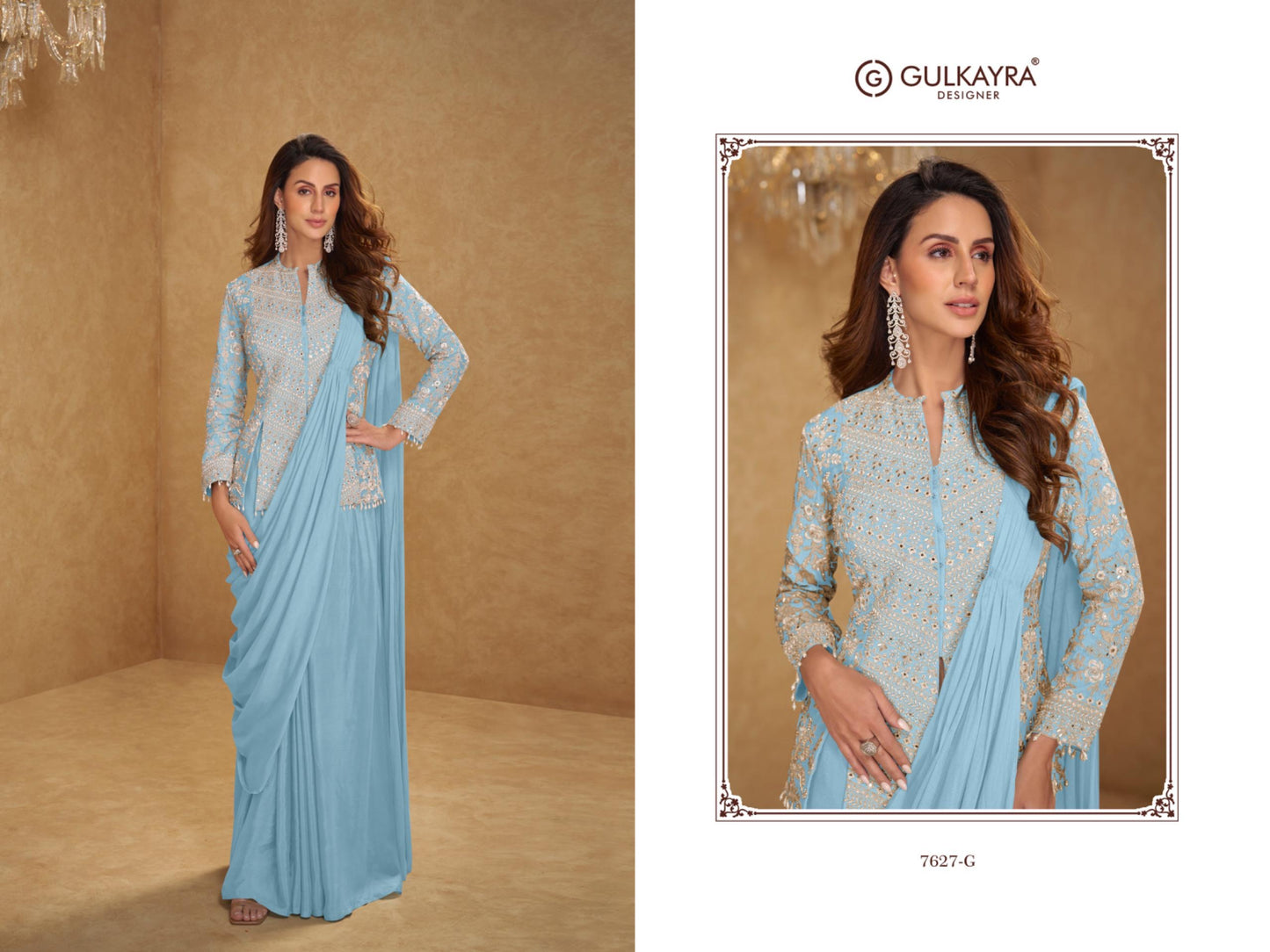 Indo Western Fusion Heavily Embellished Chinon Saree