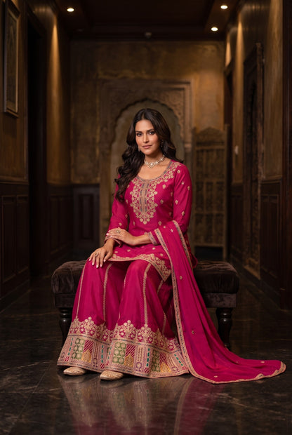 Pure Elegance Embroidered Kurta and Sharara Set with Dupatta