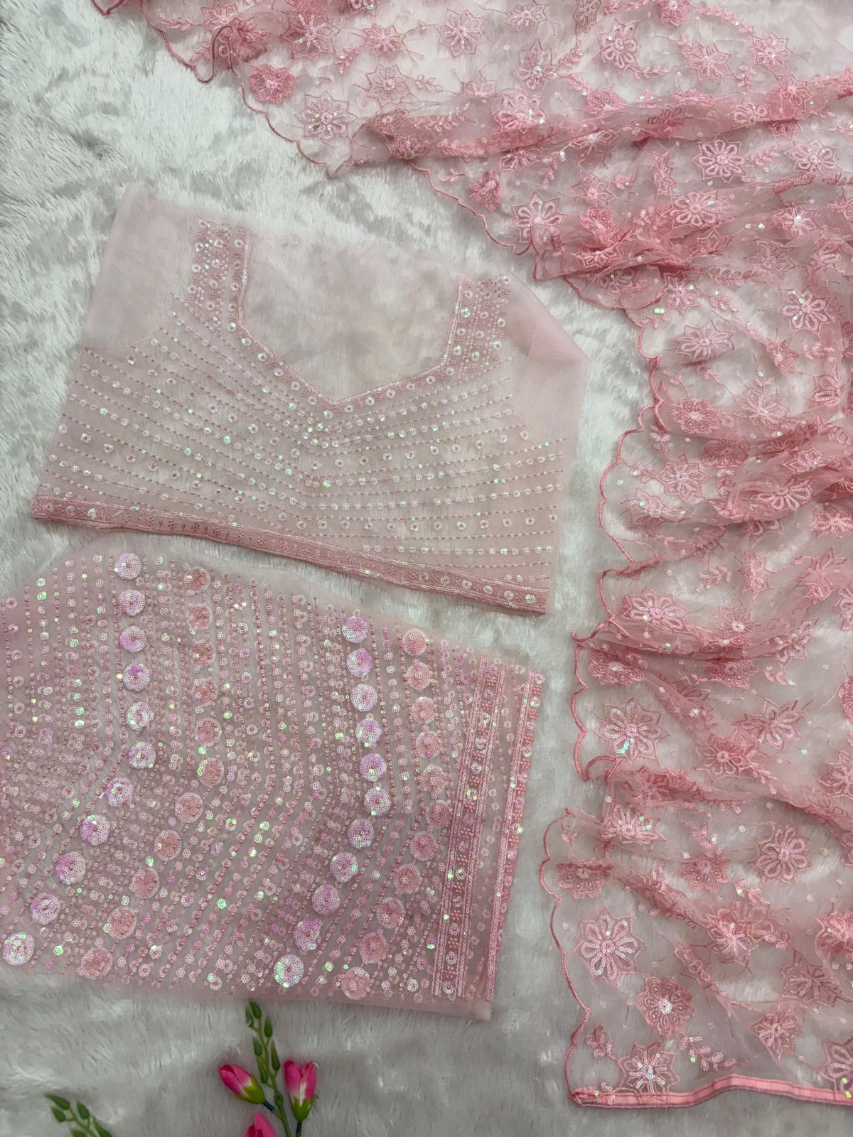 Blush Pink Butterfly Net Sequin Saree