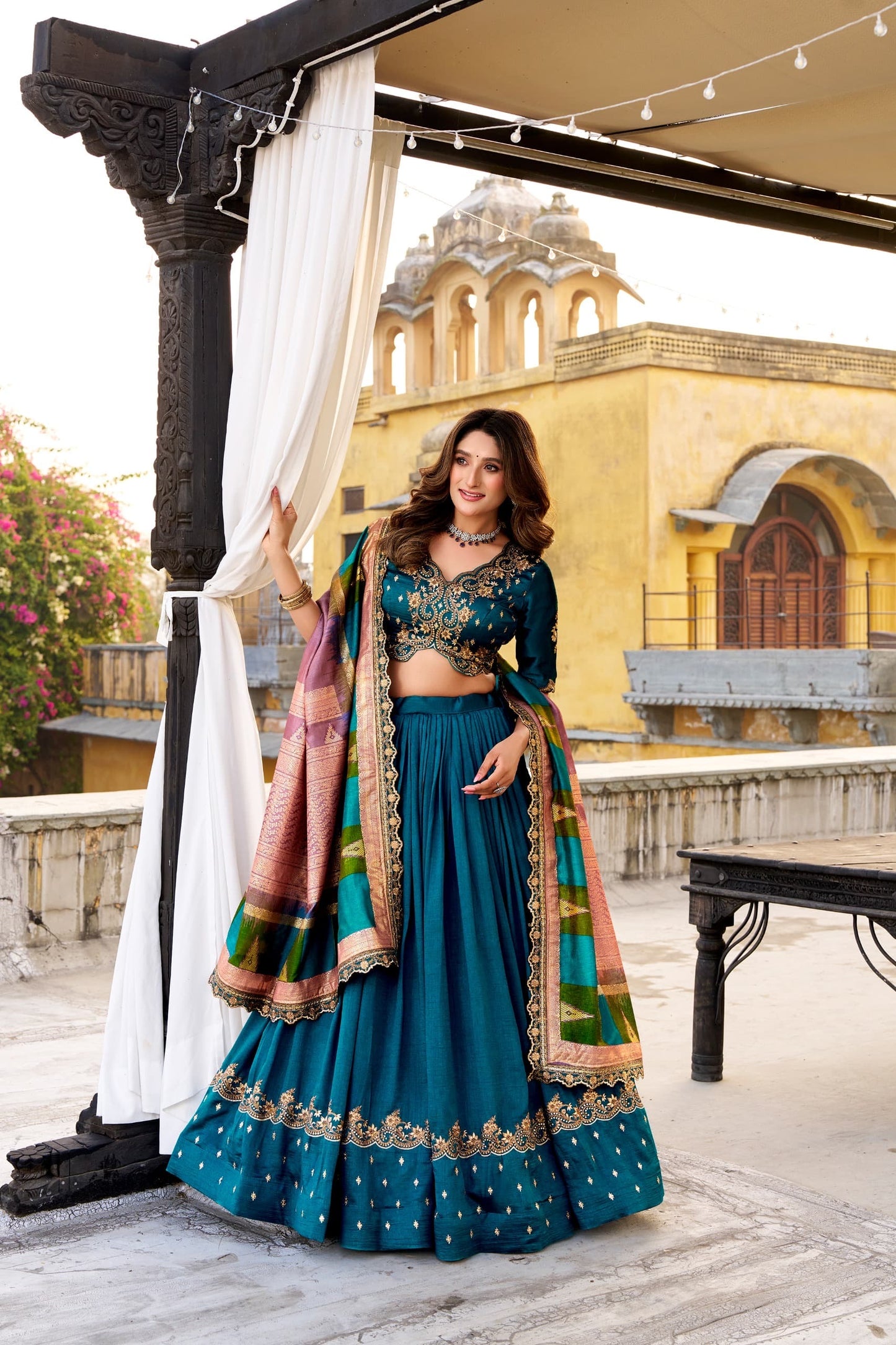 Vichitra Silk Lehenga Choli with Sequin & Thread Embroidery Work