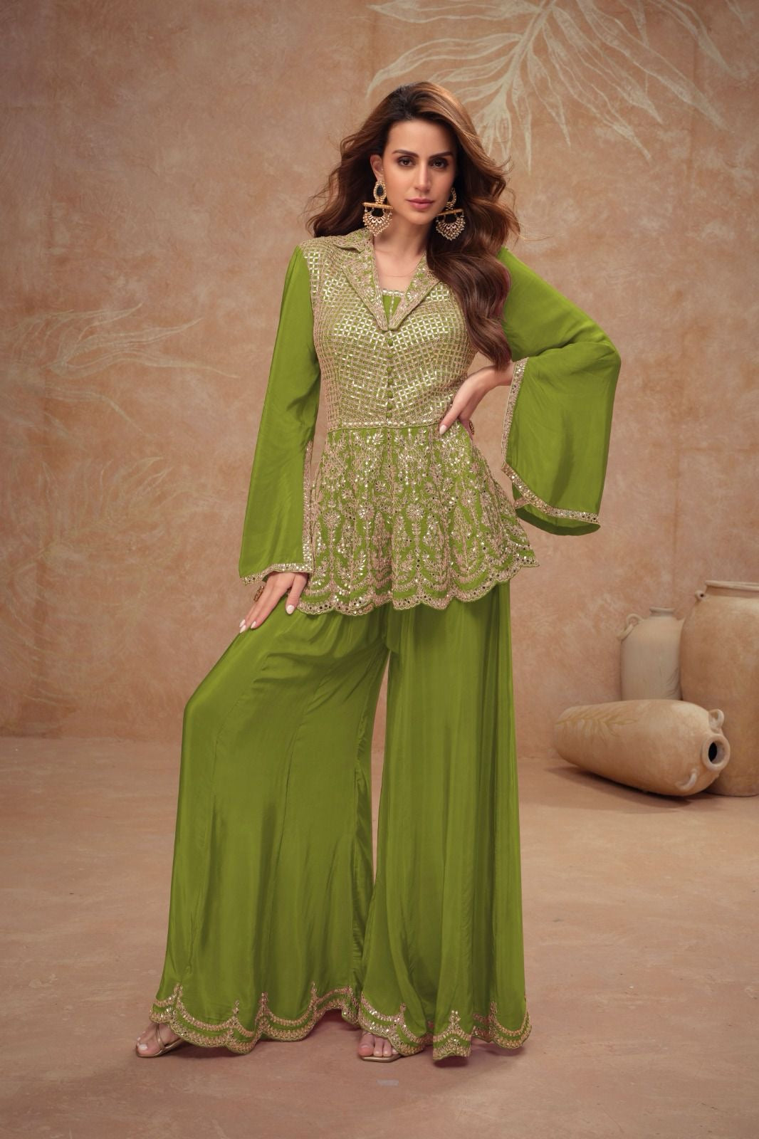 Fusion Collar-Neck Peplum & Palazzo Set