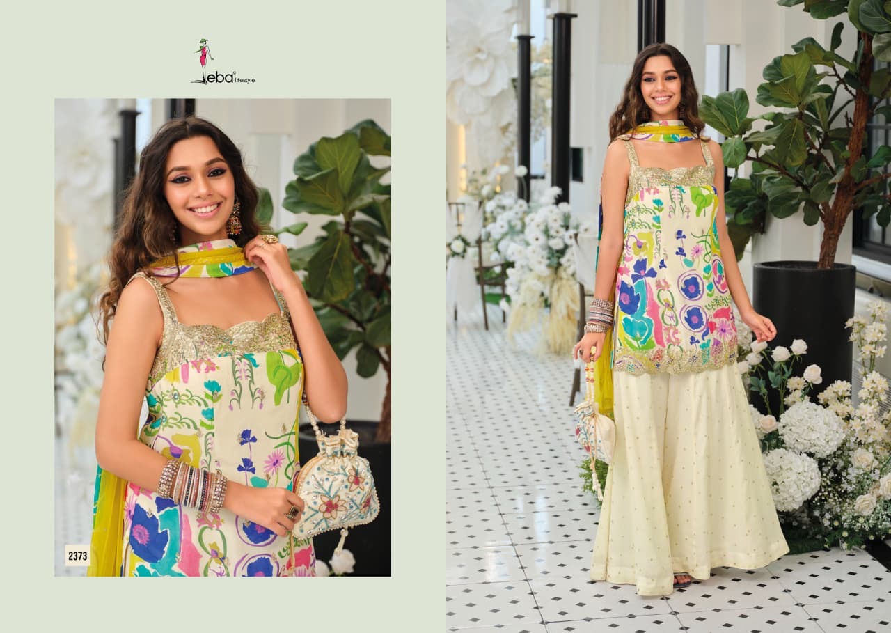 Eba Lifestyle Vibrant Floral Print Kurti with Sharara & Dupatta Set
