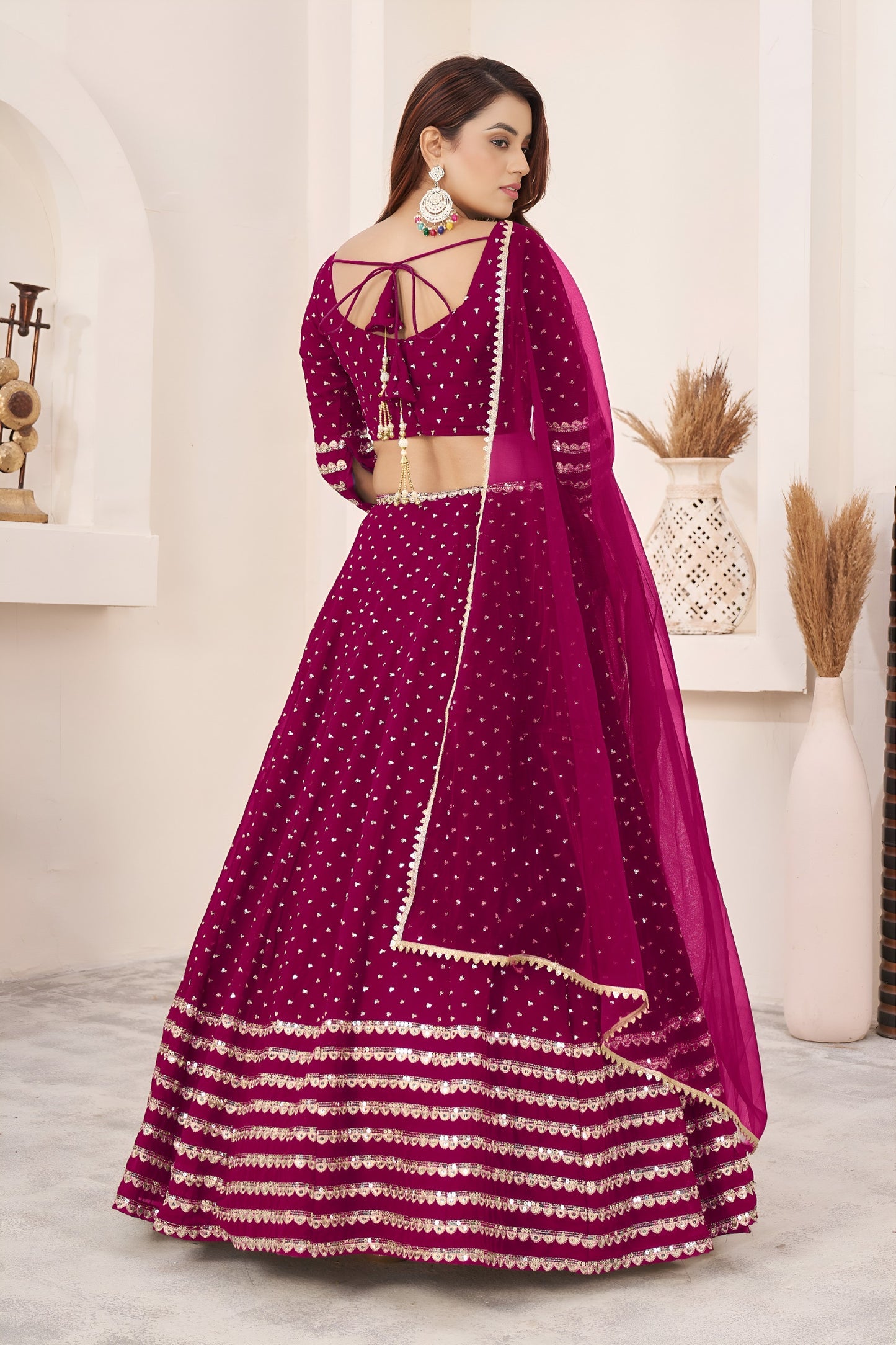 Radiant Rani Pink Georgette Lehenga Choli with Zari & Sequin Embroidery