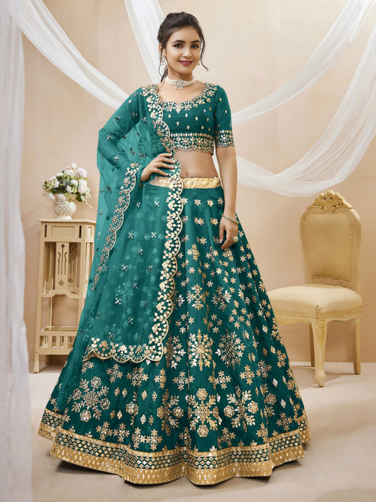 Emerald Green Zari Embroidered Lehenga