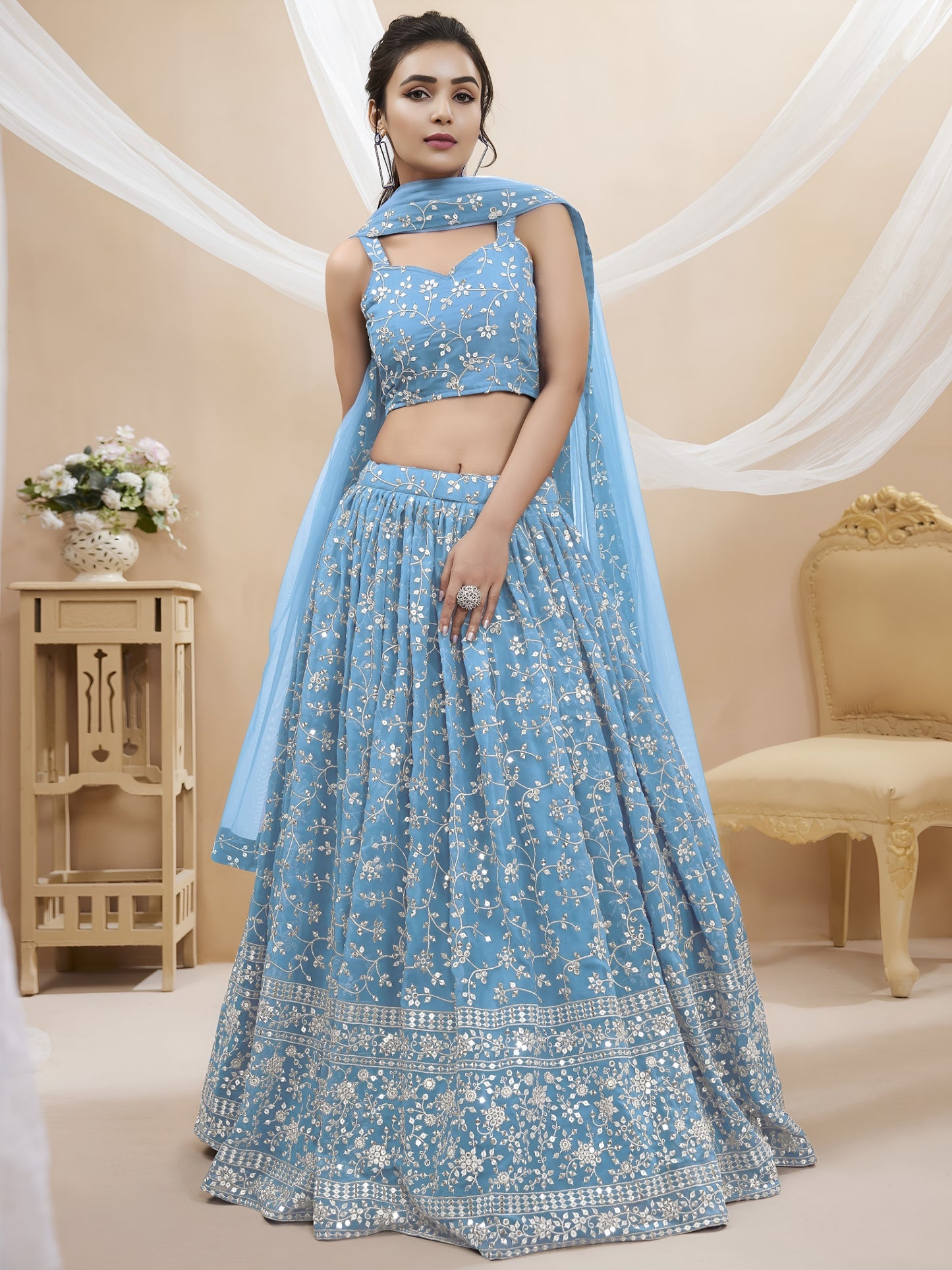 Celestial Blue Floral Lehenga