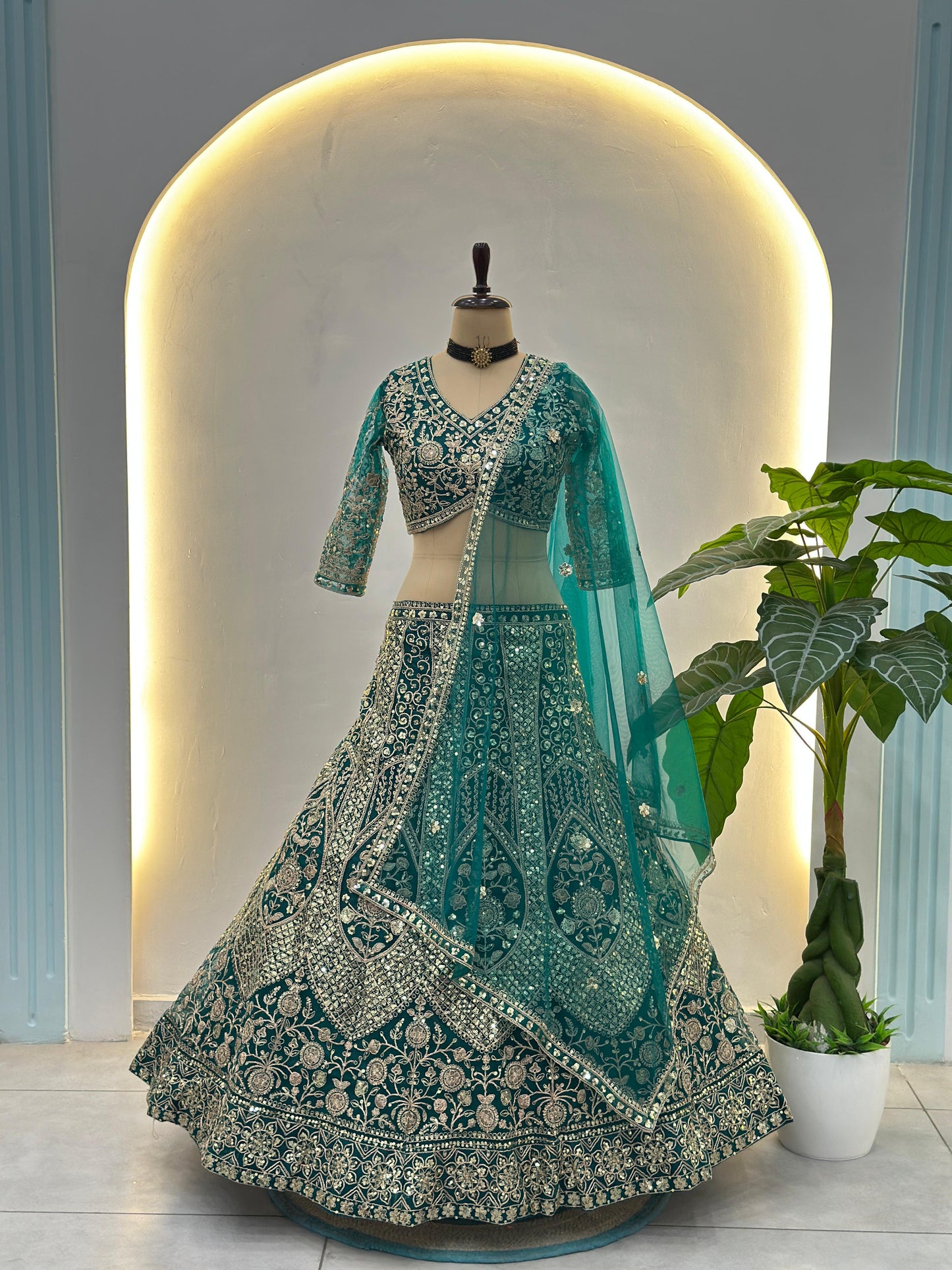 Sequin Embellished Butterfly Net Lehenga Choli with Dupatta