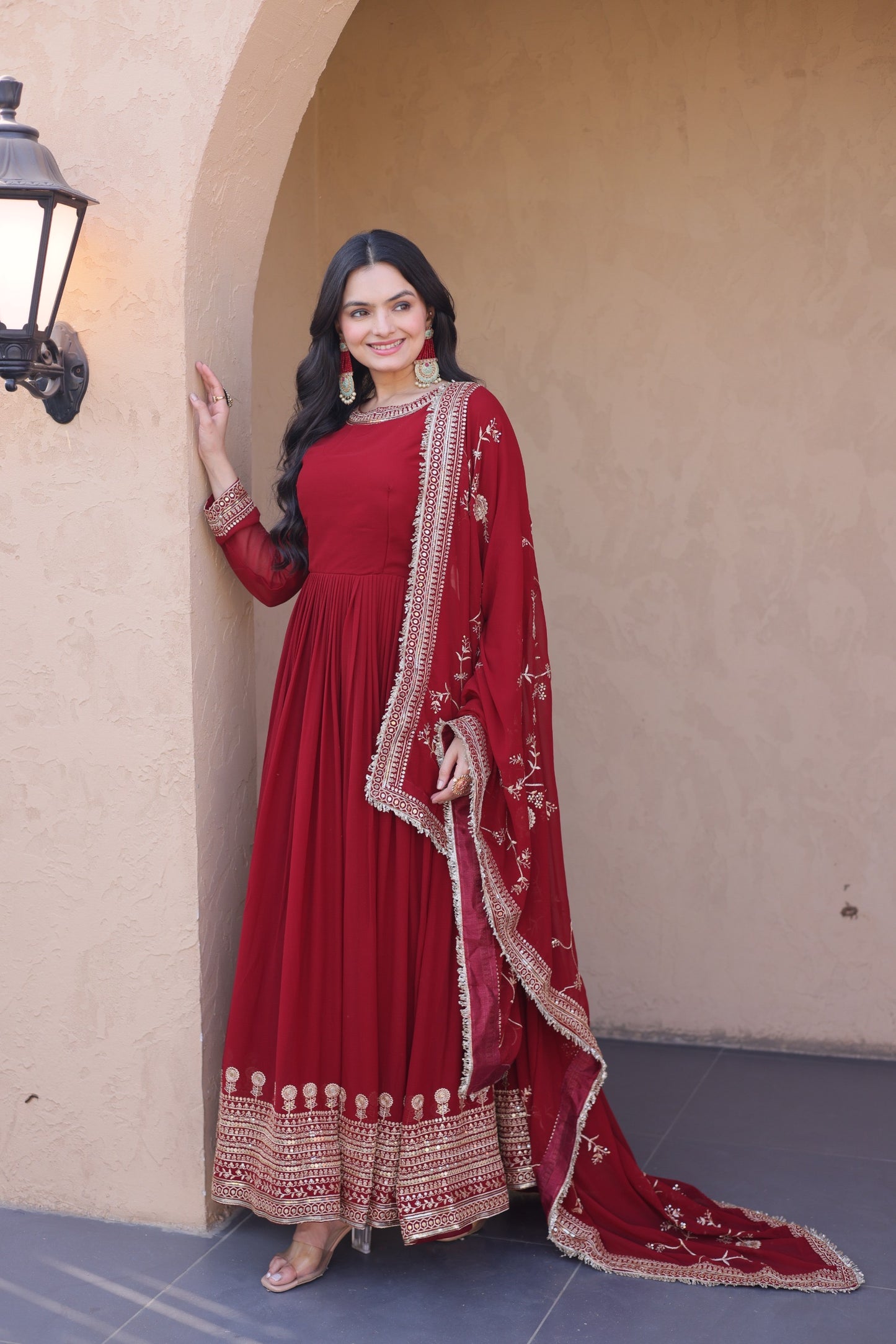 Deep Maroon Georgette Embroidered Festive Anarkali Gown
